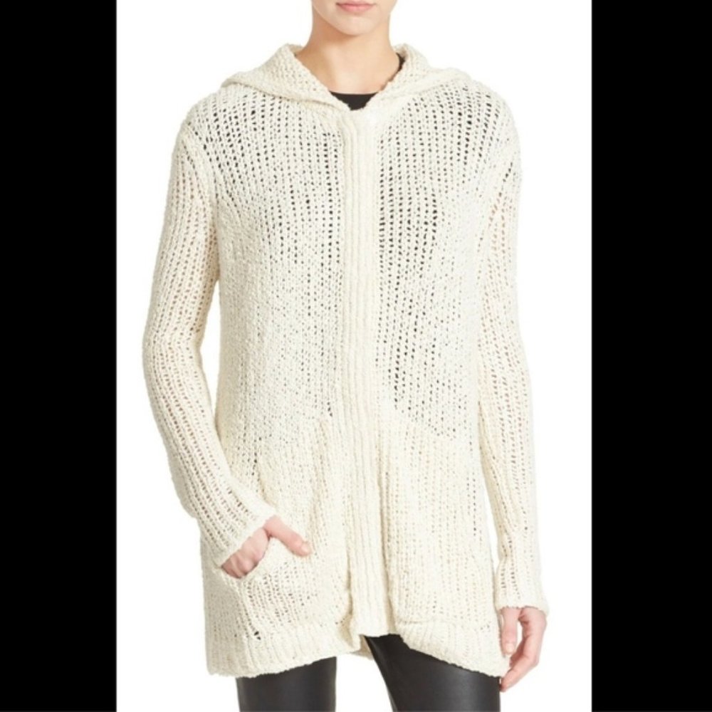 ATM | Cream Oversized Chunky Knit Snap Front Hooded Sweater